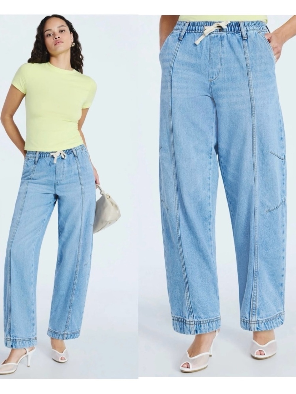 NWT Light Blue Wide-Leg Drawstring pull on Barrel jeans